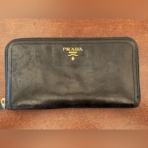 Authentic Prada Black Leather Zippy Wallet